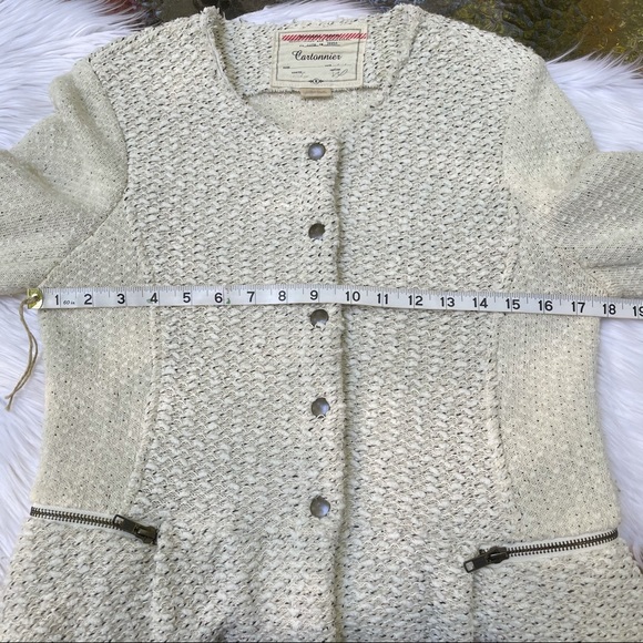 Anthropologie Cartonnier Looped Moto Jacket Looped Yarn Cream Peplum - Picture 9 of 13